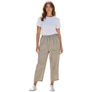 FLAX Linen Pants Large Long Gray Puckered Texture Weave Wide Leg High Rise Flood